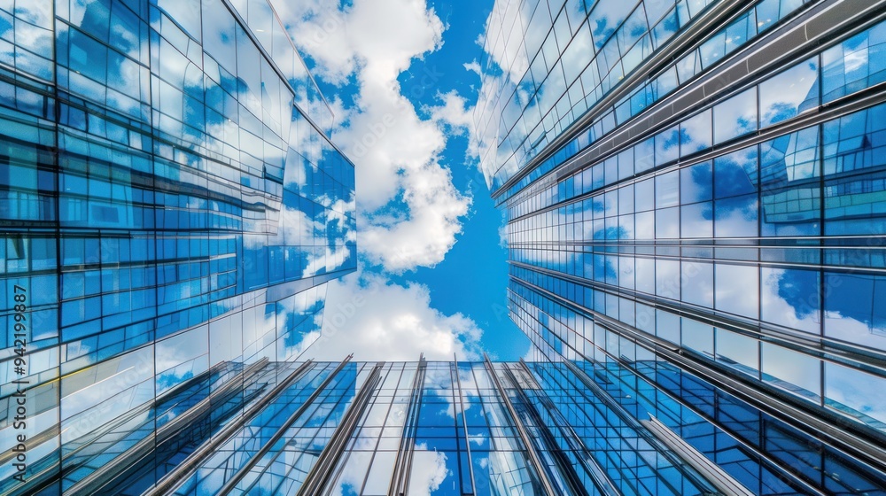 Glass Facade Reflecting Blue Sky and Clouds Glass Facade Reflecting Blue Sky and Clouds