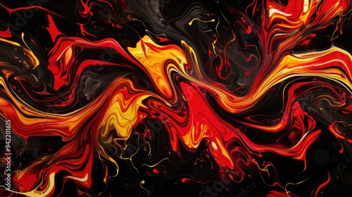 Abstract Swirling Colors of Red, Yellow and Black