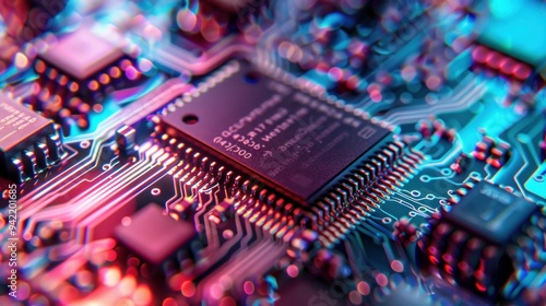 Close-up of a Microchip on a Circuit Board