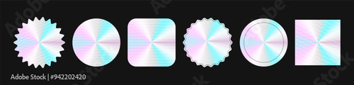 Vector hologram sticker, set of emblems holographic and label