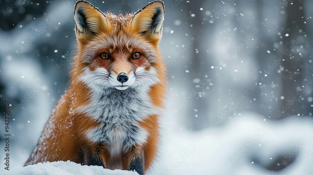 Fox in a snow-covered landscape ideal for detailed and wintry wildlife photography Fox in a snow-covered landscape ideal for detailed and wintry wildlife photography
