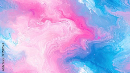  A blue, pink, and white background with a swirly design at the top of the image and underneath it