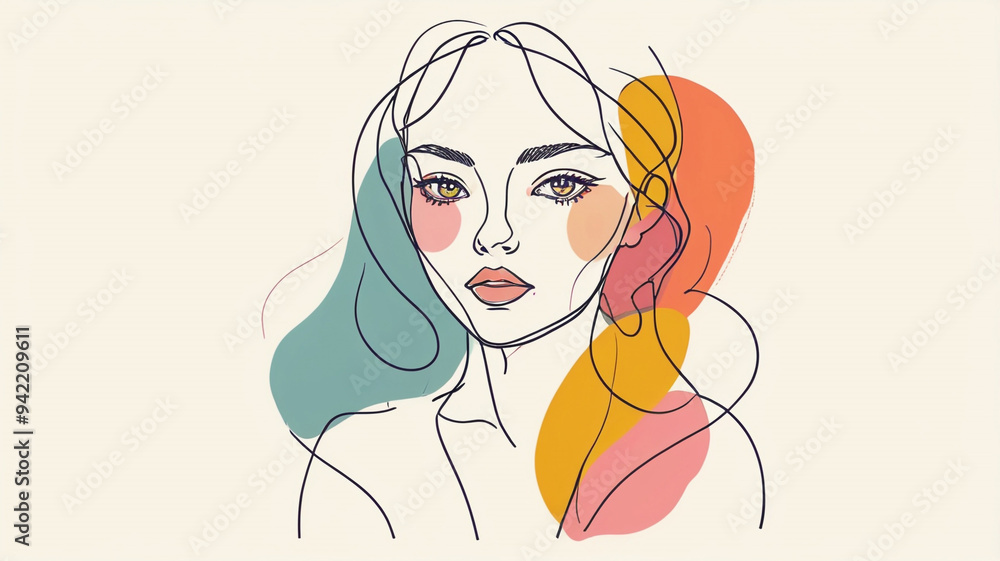 abstract line art portrait of a woman. feelings and moods of a woman. banner, poster design. ai generative. abstract line art portrait of a woman. feelings and moods of a woman. banner, poster design. ai generative.