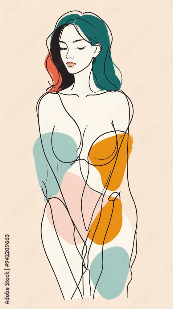 abstract line art portrait of a woman. feelings and moods of a woman. banner, poster design. ai generative. abstract line art portrait of a woman. feelings and moods of a woman. banner, poster design. ai generative.