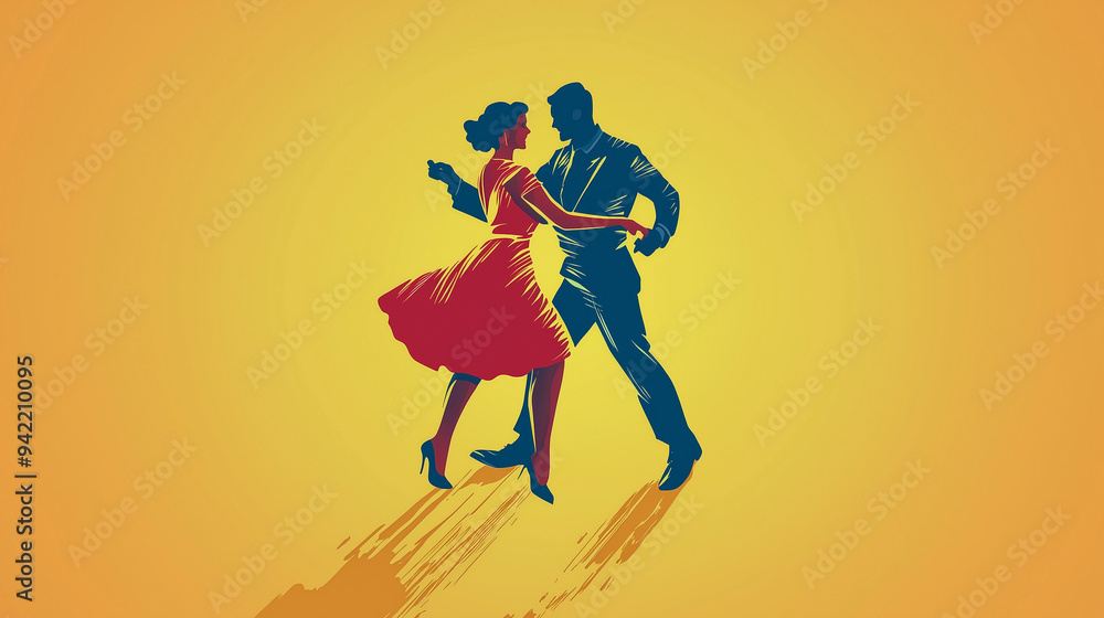 beautiful abstract illustration of a lindy hop dancing couple isolated on a yellow background, two people dancing a swing dance beautiful abstract illustration of a lindy hop dancing couple isolated on a yellow background, two people dancing a swing dance