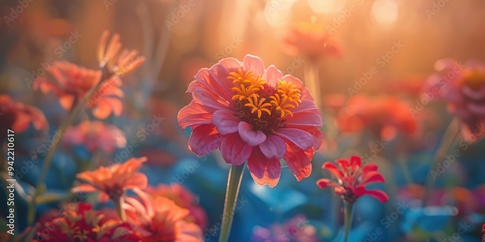 Vibrant zinnia elegans A summer beacon of warmth and joy in the garden Vibrant zinnia elegans A summer beacon of warmth and joy in the garden