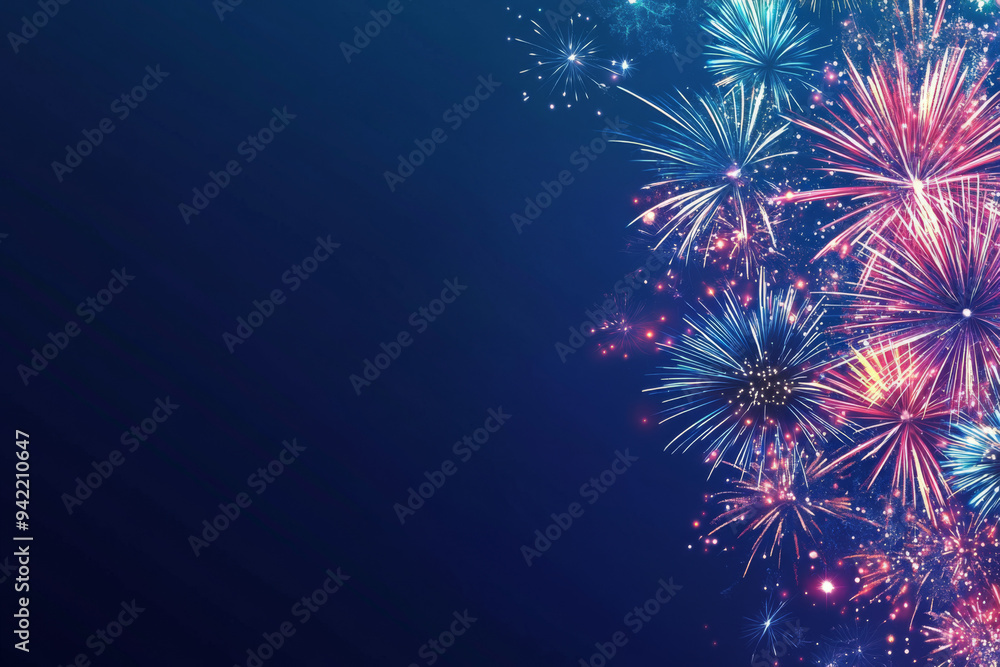 A blue background with fireworks in the foreground A blue background with fireworks in the foreground