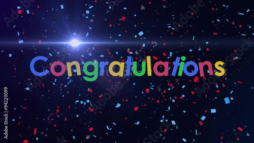 Wallpaper Mural Colorful confetti falling on dark background with Congratulations text animation Torontodigital.ca