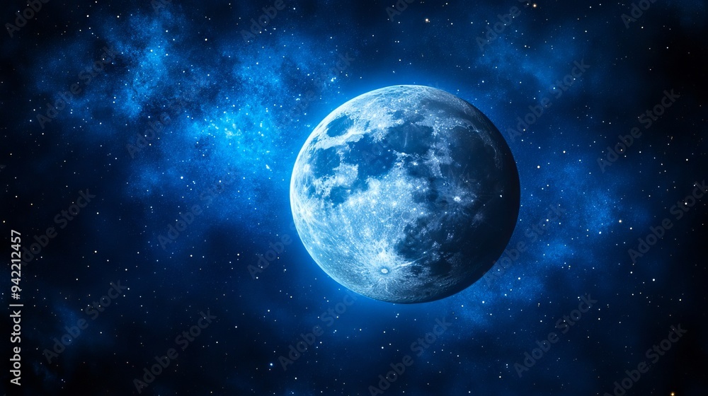 A blue moon in the night sky with stars and nebula A blue moon in the night sky with stars and nebula