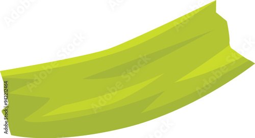 Piece of green sticky tape is sticking to a white background