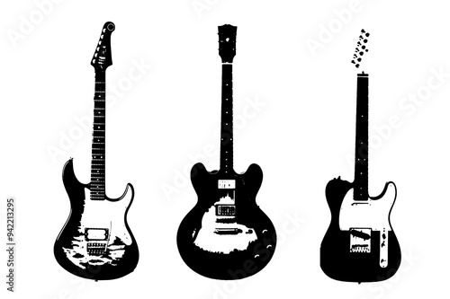 silhouette guitar stringed musical instrument orchestra jazz play music vector image black music