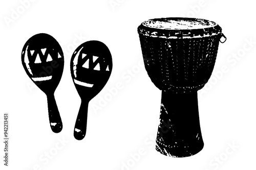 silhouette djembe djembe percussion musical instrument orchestra jazz rock play music vector image black photo