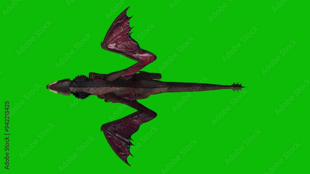Dragon fantasy creature, monster, running on green screen, top view seamless loop 3D animation. Dragon fantasy creature, monster, running on green screen, top view seamless loop 3D animation.