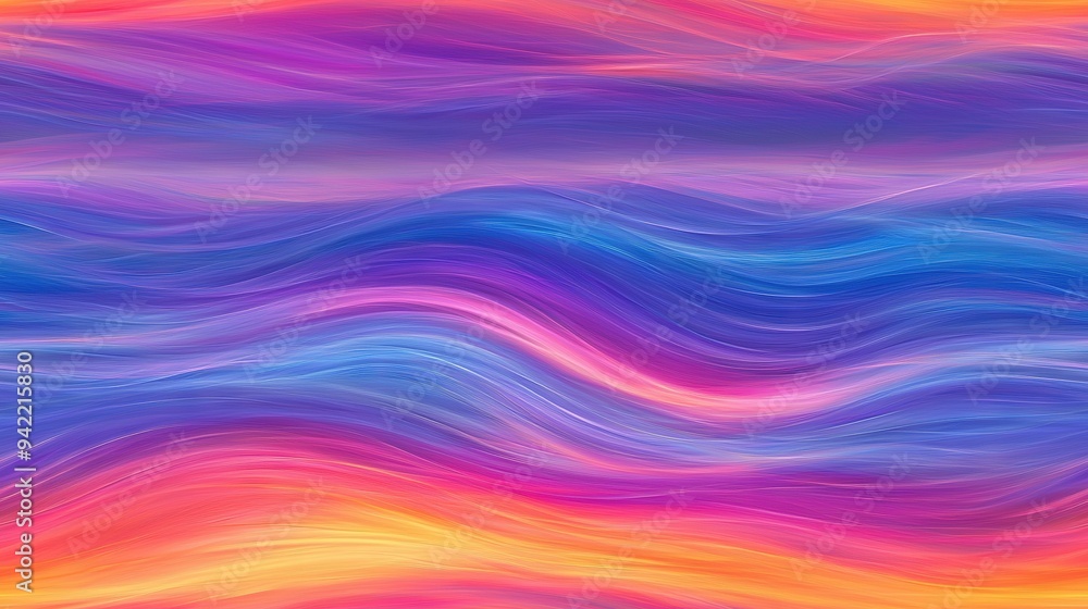 Obraz premium A wave-shaped design on a multicolored background featuring blue, pink, orange, and yellow hues