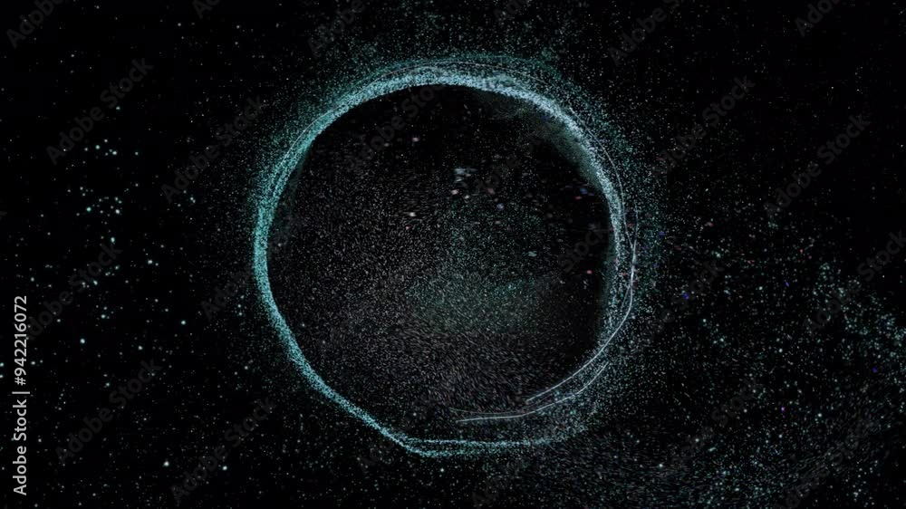 Circular particle formation and data visualization animation over black background Circular particle formation and data visualization animation over black background
