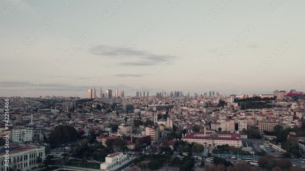 Panoramic view of Istanbul neighbourhood in Kasimpaaa with business district skylines and skyscrapers in view at distant, Beyoglu, Aerial Panoramic view of Istanbul neighbourhood in Kasimpaaa with business district skylines and skyscrapers in view at distant, Beyoglu, Aerial