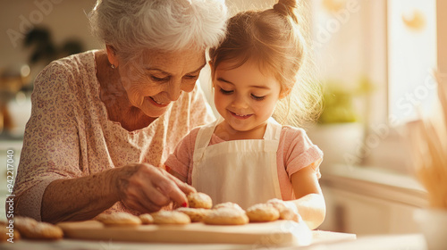 grandmother baking cookies with her granddaugther photo