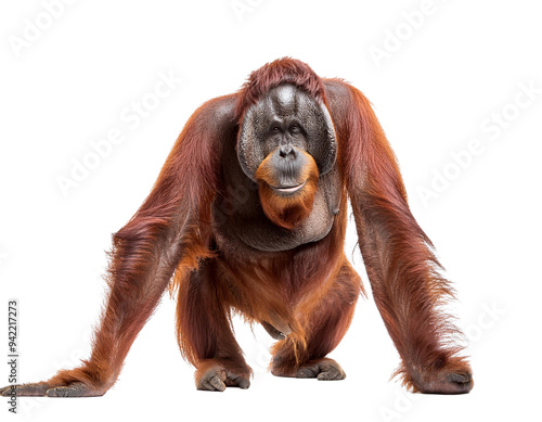 orang utan auf vier beinen isoliert auf weißen Hintergrund, Freisteller