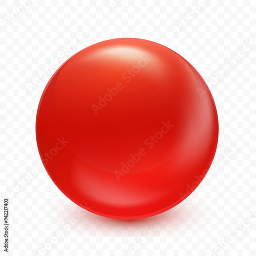 Red ball isolated on transparent background. Realistic 3d red sphere. Glass glossy orb with shadow. Abstract magic crystal. Vector illustration eps10