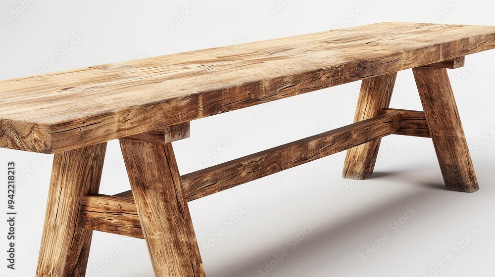 Fototapeta premium Rustic wooden bench with a natural finish.