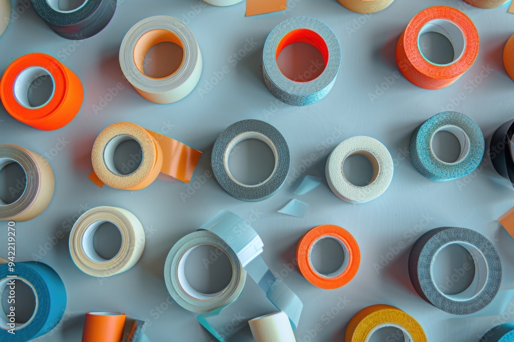 Colorful tapes arranged on a table Colorful tapes arranged on a table