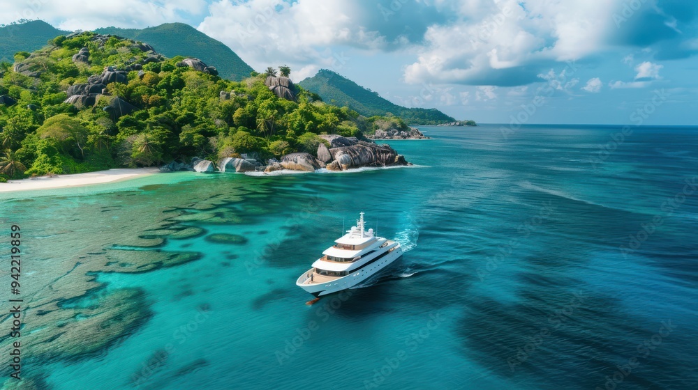 Obraz premium Luxury Yacht Sailing in Tropical Paradise