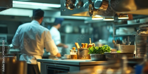 In a bustling kitchen, skilled chefs engage in their craft, using various cooking tools and fresh ingredients, showcasing their talents and captivating all with their culinary expertise