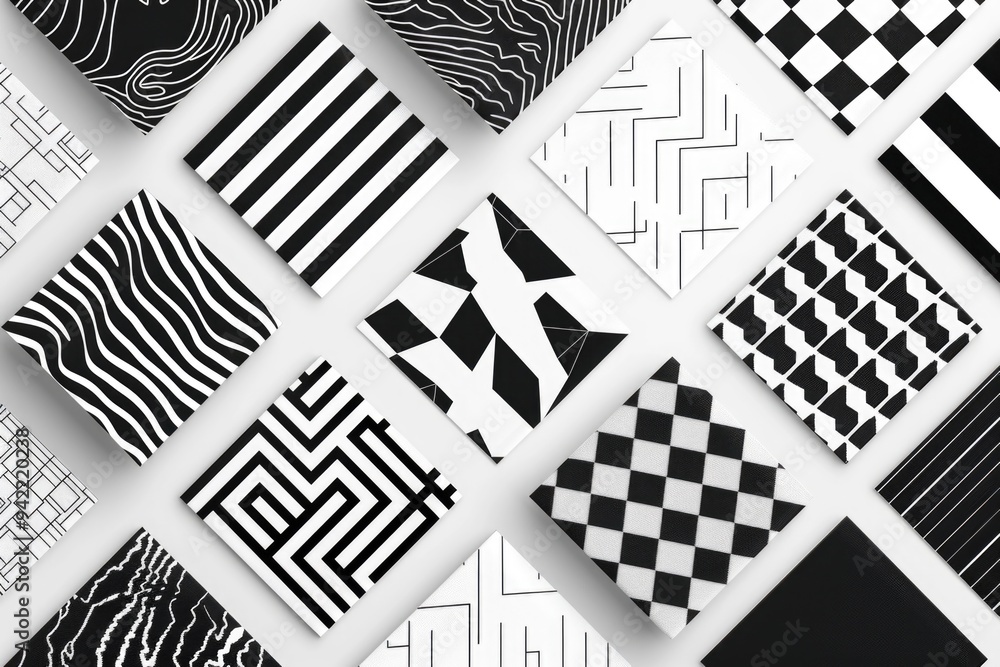 A collection of geometric shapes and patterns in black and white A collection of geometric shapes and patterns in black and white