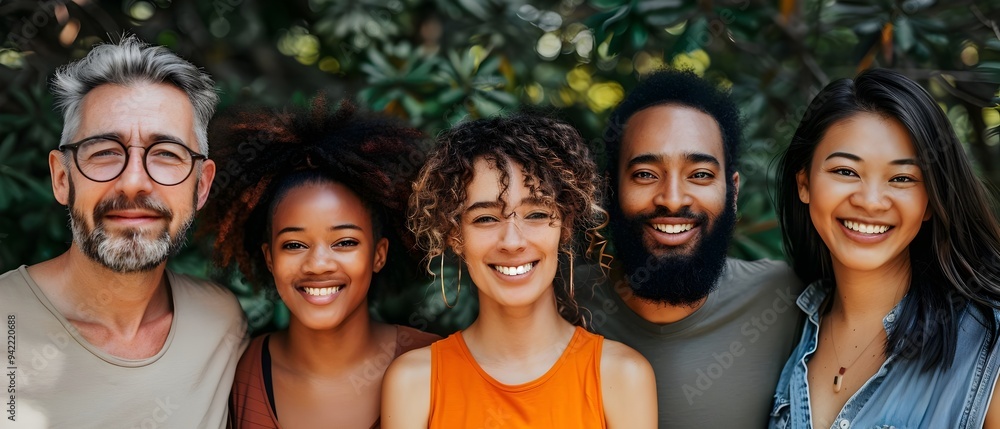 Diverse Group Portrait Smiling Faces Outdoor Fun Joyful Expressions. AI Generated Diverse Group Portrait Smiling Faces Outdoor Fun Joyful Expressions. AI Generated