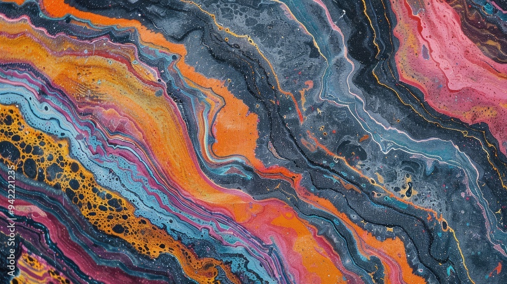 A close-up of colorful marbling patterns resembling natural stone A close-up of colorful marbling patterns resembling natural stone