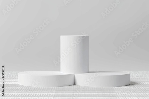 Three pedestals placed on a decorative tiled floor, perfect for adding to interior design or architecture scenes