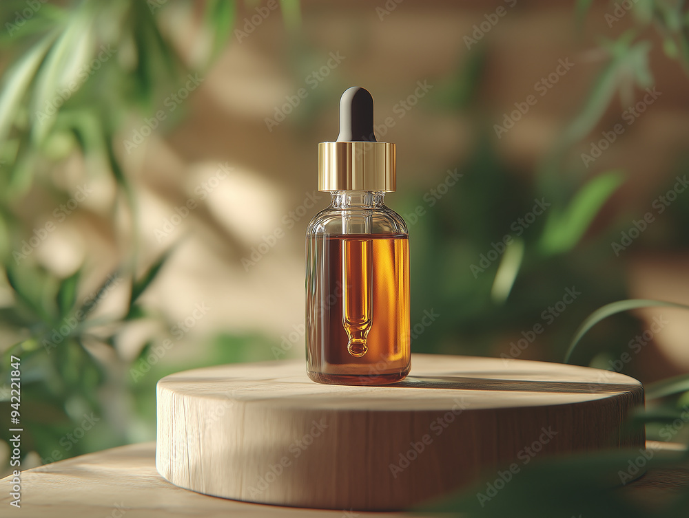 Glass bottles with CBD oil, THC tincture and hemp leaves background Glass bottles with CBD oil, THC tincture and hemp leaves background