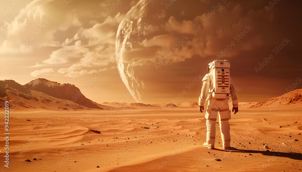 custom made wallpaper toronto digitalSpaceman walks on the red planet Mars. Space Mission. Astronaut travel in space