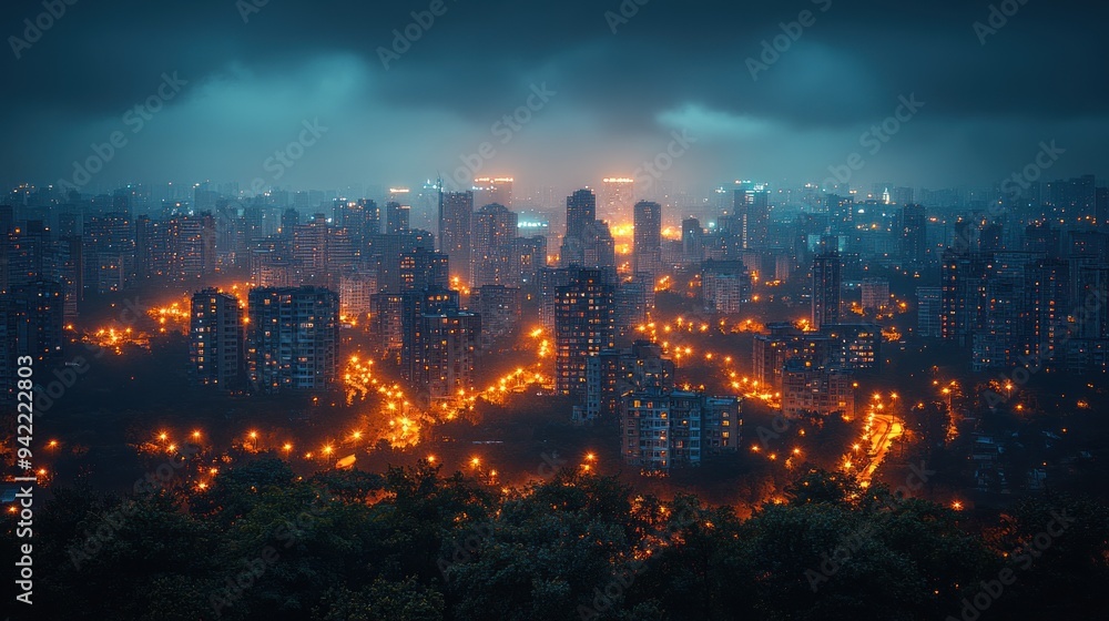 Obraz premium Night Cityscape with Fog