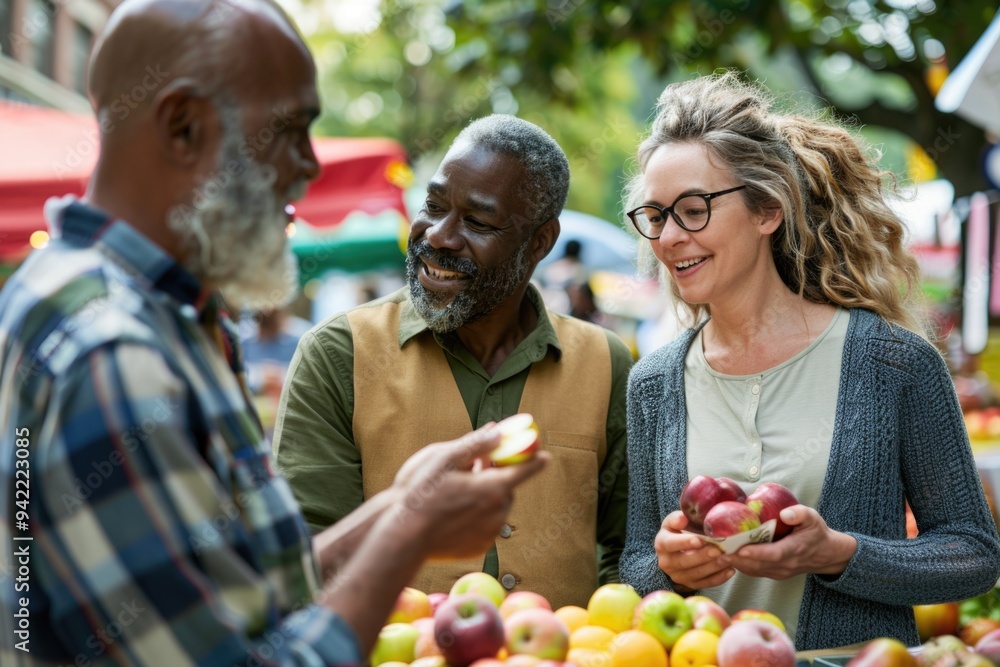 A couple standing together looking at fresh fruits, possibly shopping for their daily needs A couple standing together looking at fresh fruits, possibly shopping for their daily needs