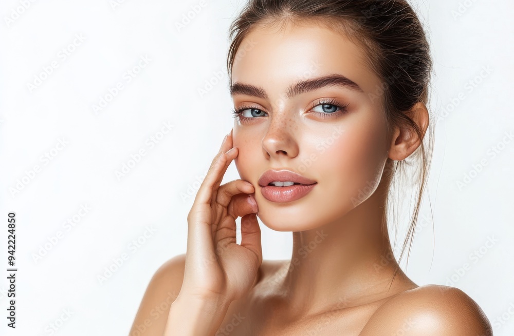 young, beautiful woman with clean, fresh skin on a white background young, beautiful woman with clean, fresh skin on a white background