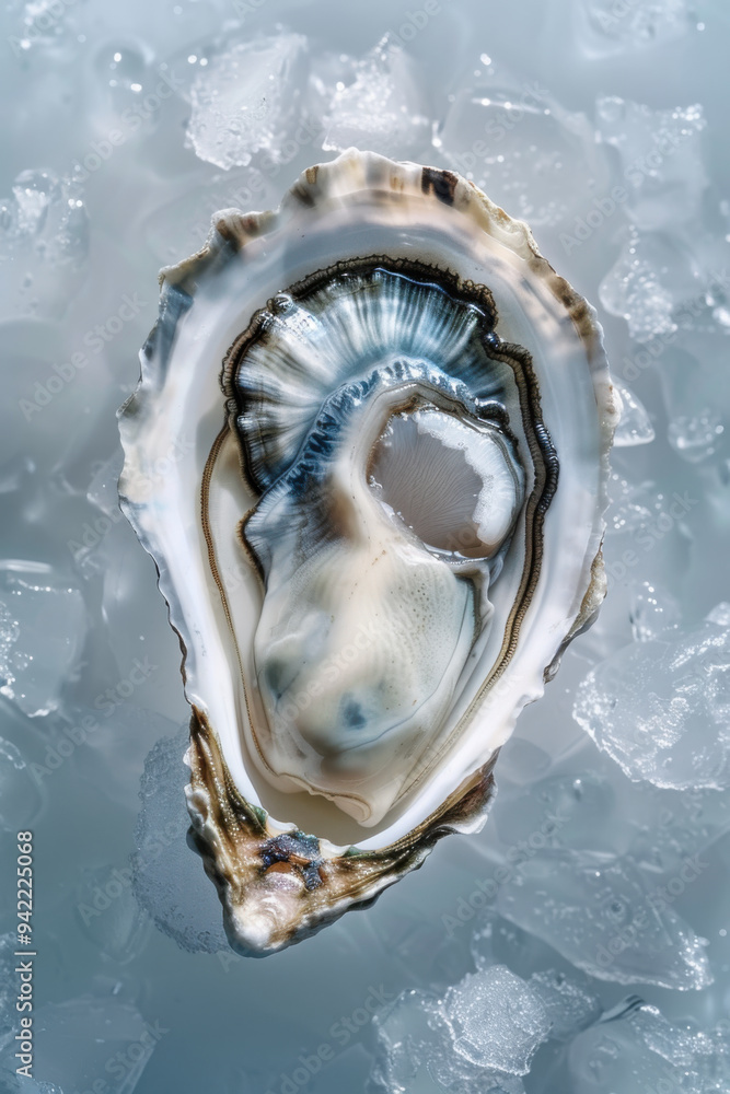 Fresh oyster on the ice, top view. Fresh oyster on the ice, top view.