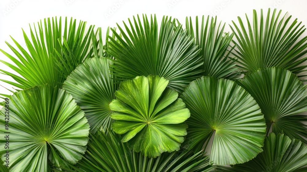 Fototapeta premium Green Palm Leaves Against White Background