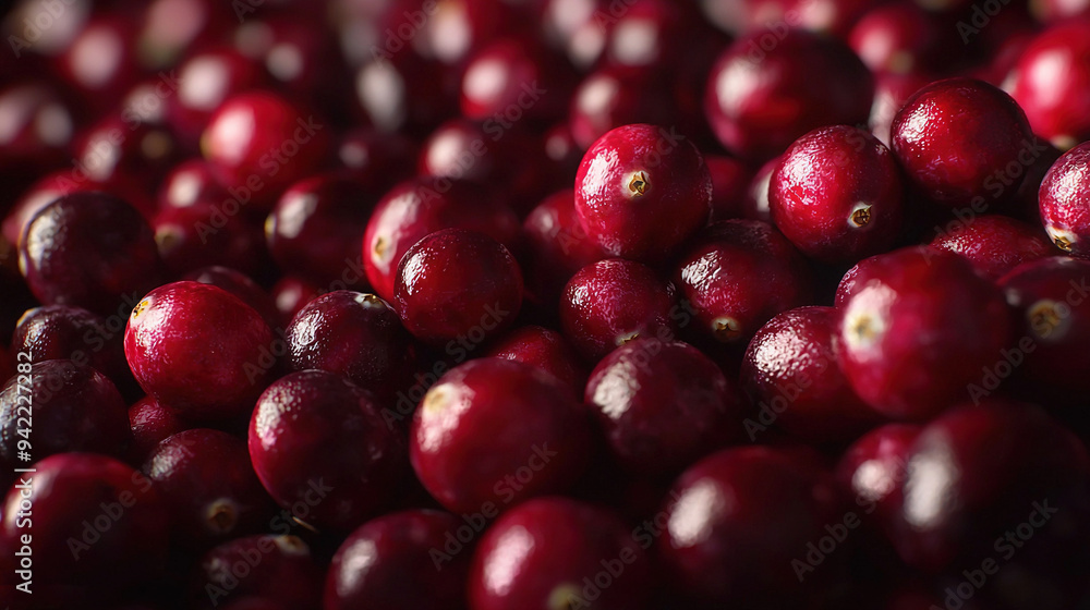 A single pile of red cranberries sits atop another pile of red cranberries beside them A single pile of red cranberries sits atop another pile of red cranberries beside them