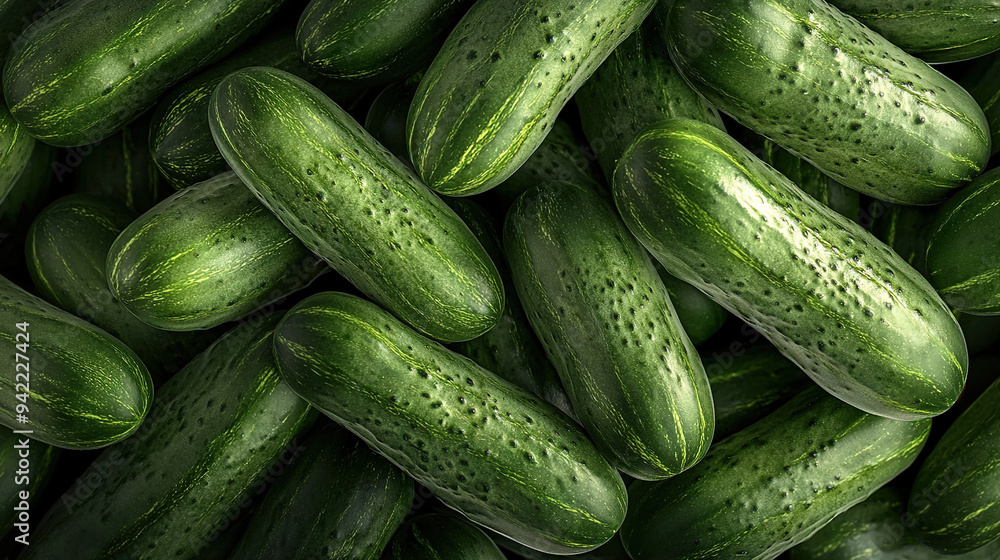A group of cucumbers arranged on top of another pile A group of cucumbers arranged on top of another pile