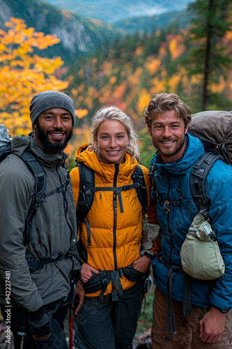 Diverse Group of Friends Enjoying an Autumn Hiking Adventure