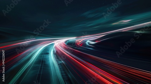 Bright light trails weaving through a dark landscape