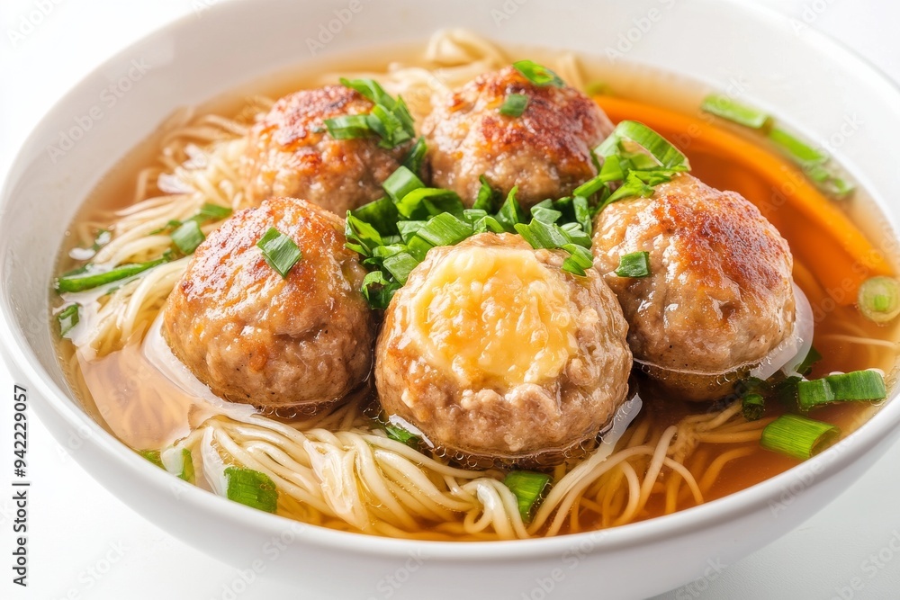 Cheese-Filled Meatballs, A modern variation with a surprise inside: cheese!. isolated on white background Cheese-Filled Meatballs, A modern variation with a surprise inside: cheese!. isolated on white background