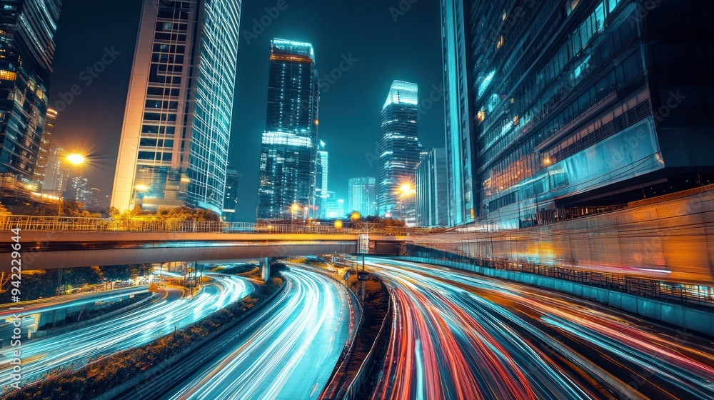 Obraz premium Night Cityscape with Blurry Lights