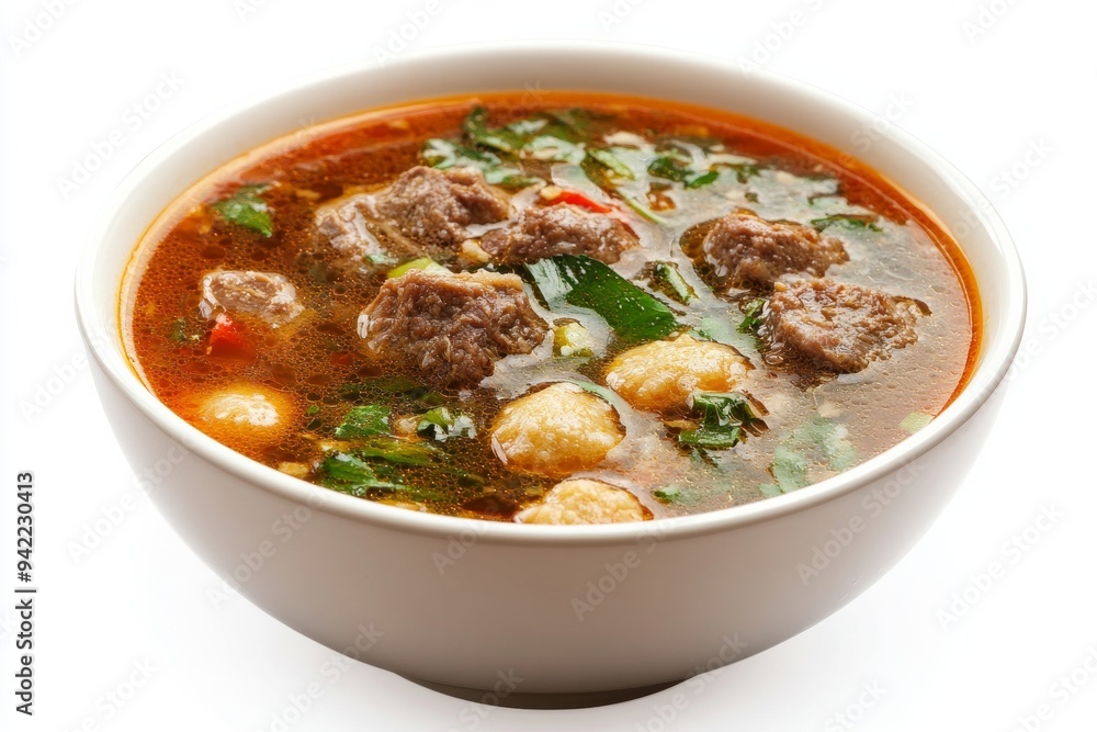 Makassar Soup, Also known as Coto Makassar. isolated on white background Makassar Soup, Also known as Coto Makassar. isolated on white background