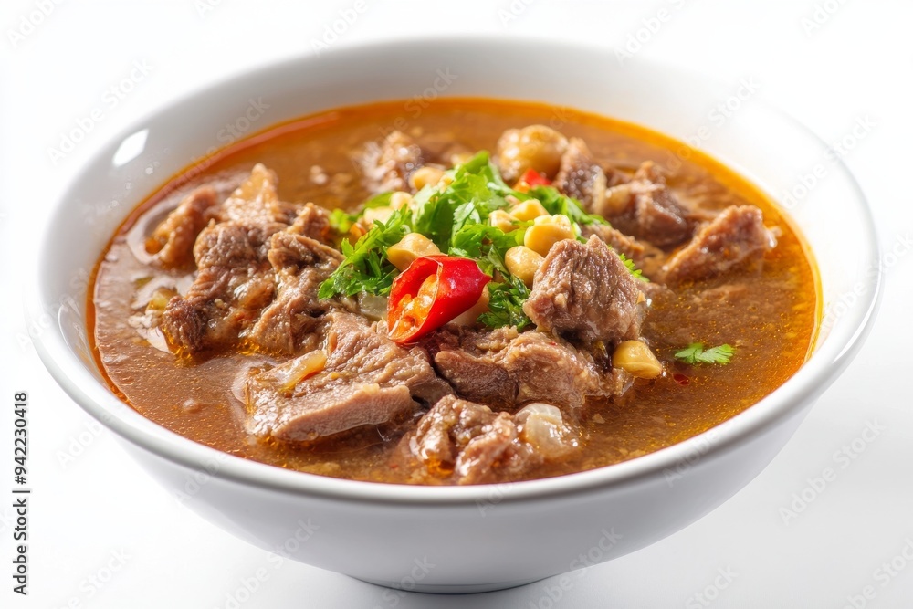 Makassar Soup, Also known as Coto Makassar, isolated on white background Makassar Soup, Also known as Coto Makassar, isolated on white background