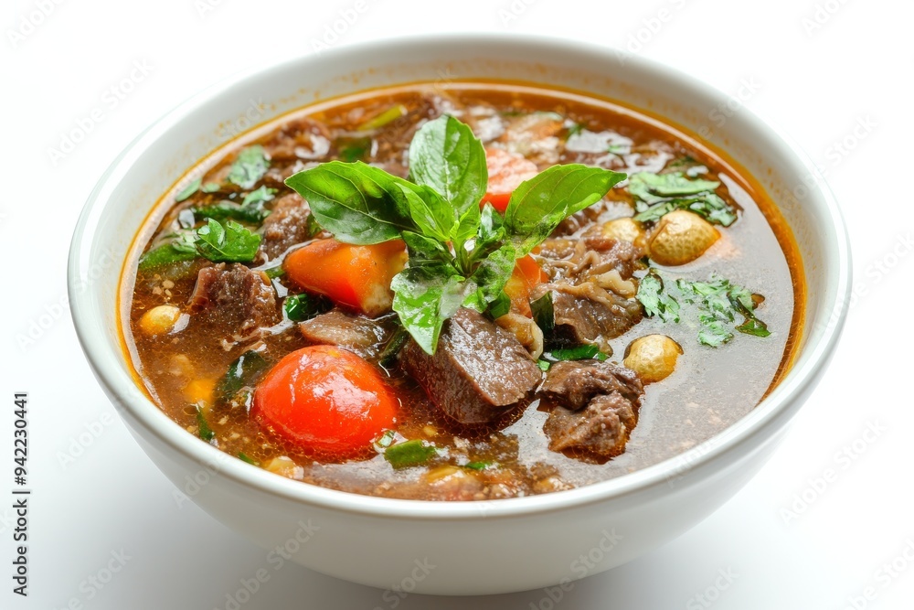 Makassar Soup, Also known as Coto Makassar, isolated on white background Makassar Soup, Also known as Coto Makassar, isolated on white background