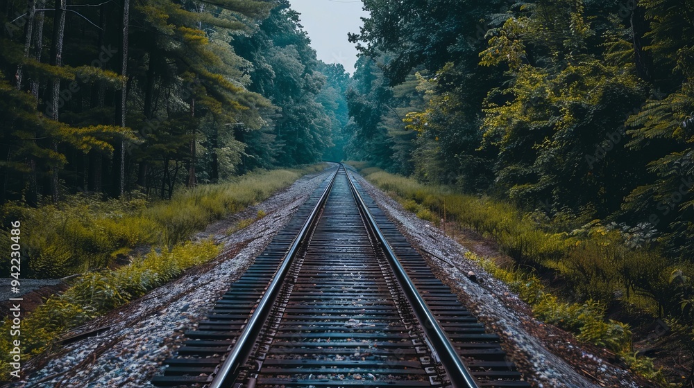 Fototapeta premium landscape photography of train rails between forest
