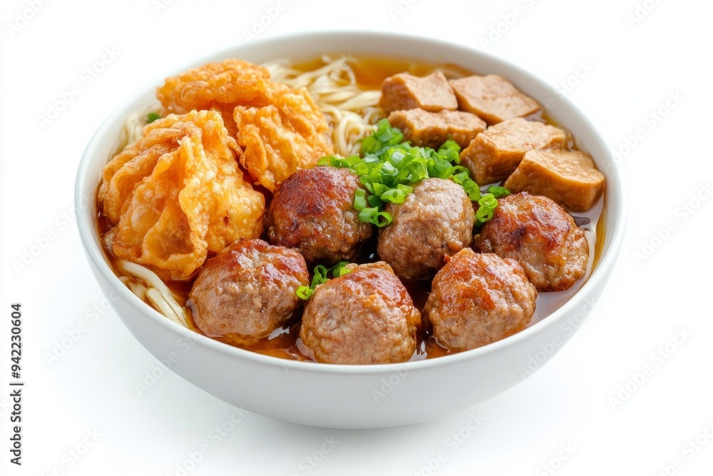 Malang Meatballs, Originating from Malang, East Java. isolated on white background Malang Meatballs, Originating from Malang, East Java. isolated on white background