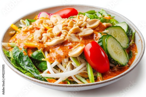 Padang Gado-Gado, From West Sumatra, this version often includes a spicier peanut sauce reflecting the region's love for spicy food. isolated on white background